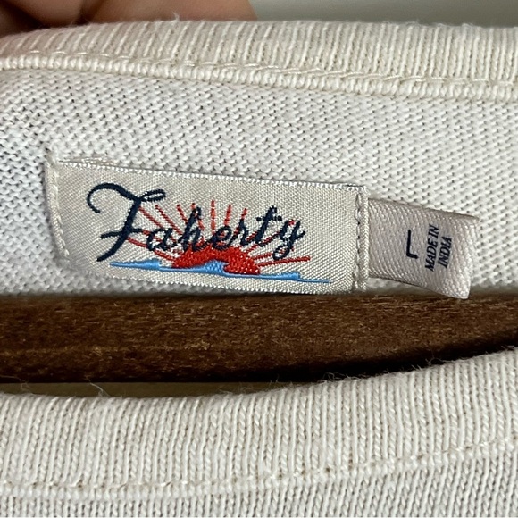 Faherty Cayman Striped Drop Shoulder T Shirt Dress Size Large Cotton Cream/Navy - Picture 13 of 16